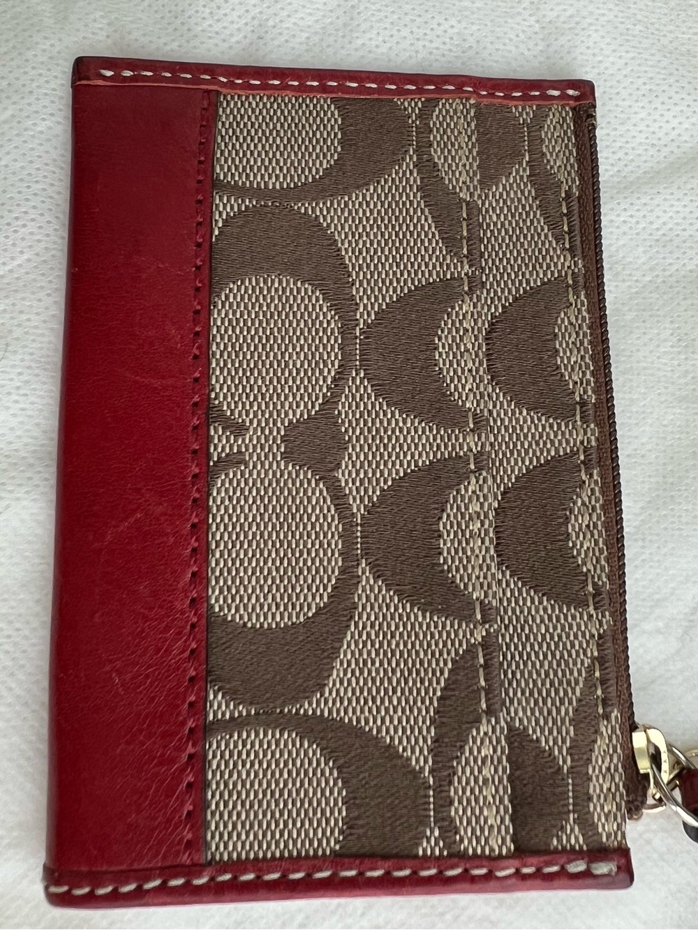 Coach Brown Signature Canvas with Red Leather Trim Key & Card Holder - Picture 2 of 11